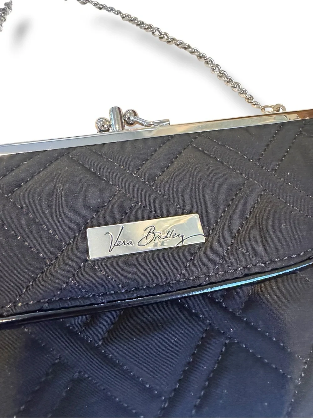 Vera Bradley Quilted Black Chain-Handle Clutch with Colorful Interior